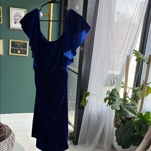 Royal Blue Midi Dress with Ruffle Sleeves